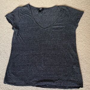 PAIGE Black & White Striped V-Neck Short Sleeve Tee